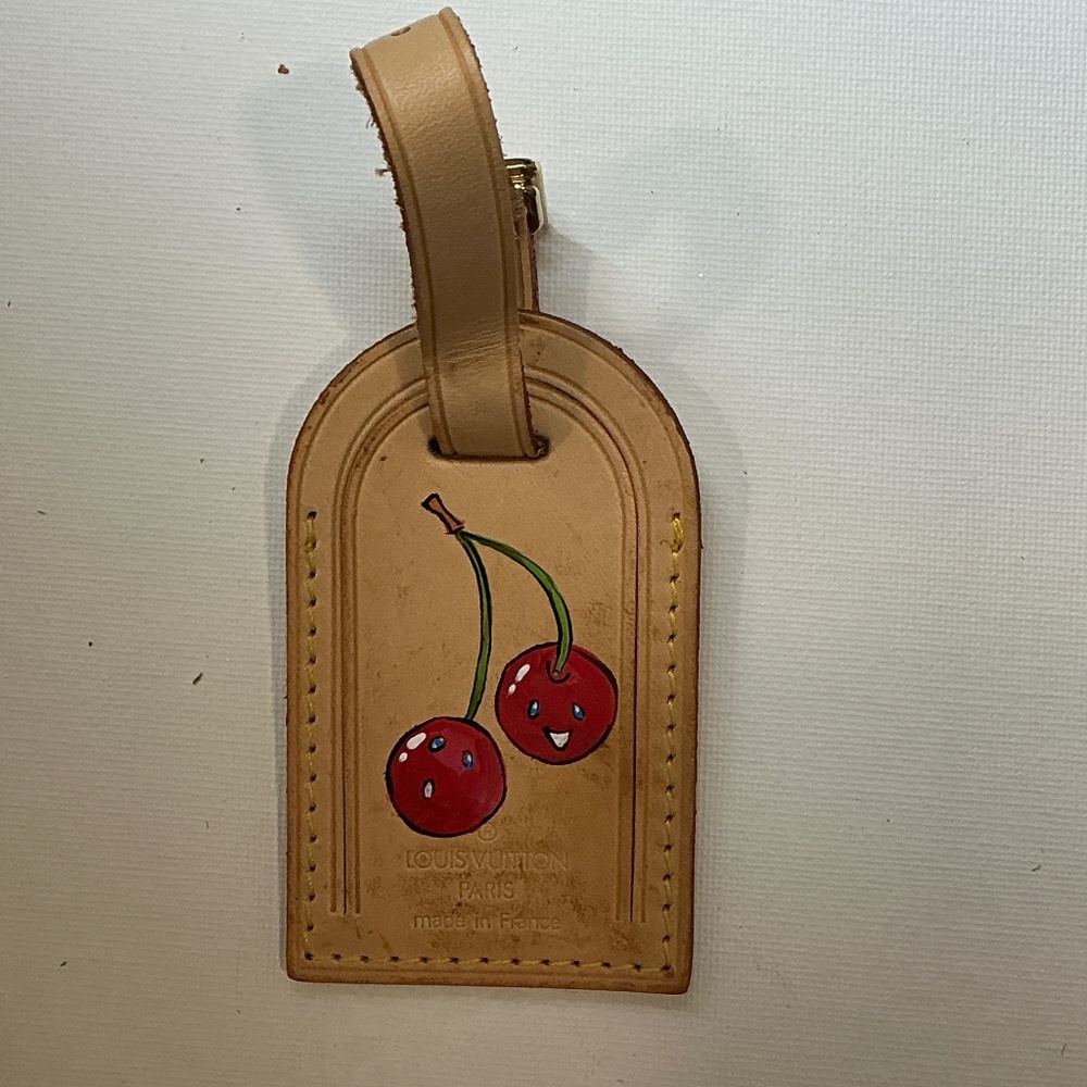 Louis Vuitton Leather Tag with hand painted Cherries